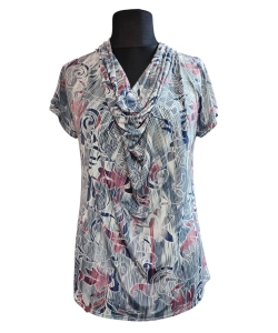 Bluzka z lejącym dekoltem woda z pastelowym mozaikowym wzorem